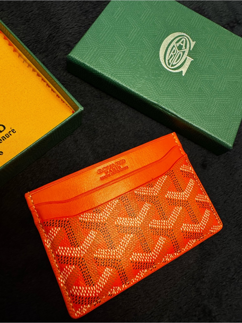 Source Unknown Orange Goyardine Card Sleeve with Chevron Pattern